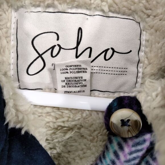 Soho Threads Button Down Jacket Womens Size S Purple White Plaid Sherpa Lined - Picture 9 of 13